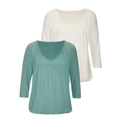 Afbeelding van Lascana 3/4ARM 2 PACK Longsleeve, Dames, Maat: 32/34, Mint, creme