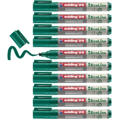 Afbeelding van edding 29 Ecoline whiteboardmarker groen 10 whiteboardstiften beitelpunt 1 5 mm boardmarker uitwisbaar voor whiteboard, flipchart, magneetbord, prikbord, memobord sketchnotes navulbaar