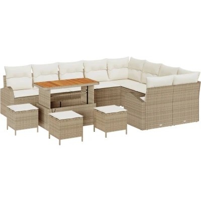 Afbeelding van vidaXL 13 delige tuinset met kussens Beige Poly Rattan Acacia