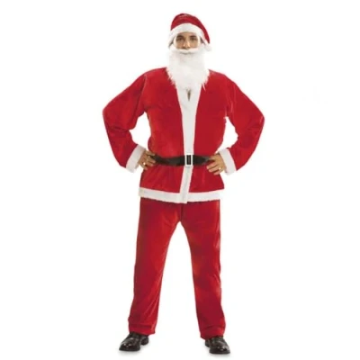 Afbeelding van viving Kerstmankostuum, hoed, baard, jas, riem en broek, maat XXL, meerkleurig (1)