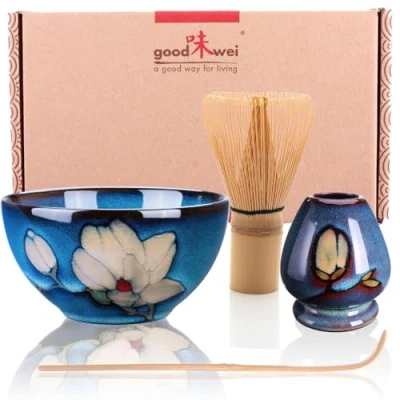 Afbeelding van Matcha Set Japanse Theeset Ceremonie Kit met en moderne Schaal, Matchaklopper Chasen Houder (Gurei, 80) (80, Magnolia)