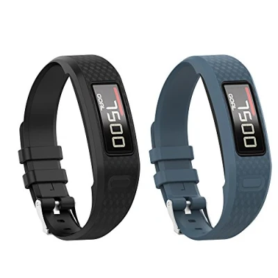 Afbeelding van Yikamosi Compatible With Garmin vivofit 1/vivofit 2 Band,Soft Silicone Stainless Steel Clasp Replacement Bracelet Strap For 2(Small,Black+Slate)