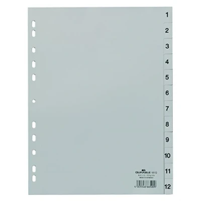 Afbeelding van Durable 651210 Tabbladen met bedrukte tabs 1 12, 12 delig, A4 staand, PP, grijs