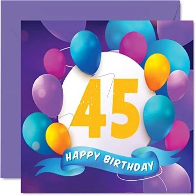 Afbeelding van 45e verjaardagskaart voor mannen vrouwen ballonfeest gelukkige verjaardagskaarten 45 jaar oude man vrouw broer zus mama papa tante oom beste vriend neef, 145 mm x verjaardag wenskaarten cadeau
