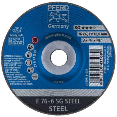 Afbeelding van PFERD 62208626 E 76 6 SG STEEL/10,0 Afbraamschijf gebogen Diameter mm Boordiameter 10 Staal stuk(s)