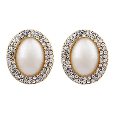 Afbeelding van Clip op oorbellen vergulde vintage parel &amp; kristallen Bertha G door Bello London