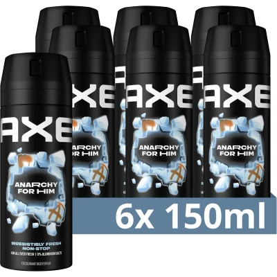 Afbeelding van 6x Axe Deodorant Bodyspray Anarchy for Him 150 ml