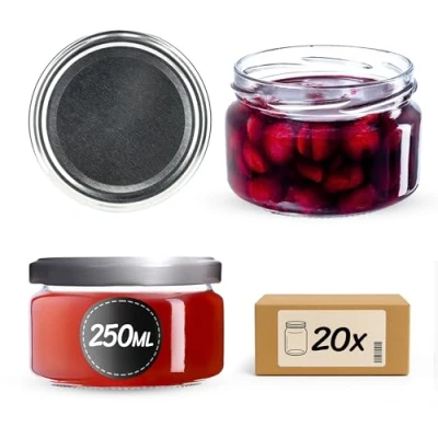 Afbeelding van KADAX Kleine inmaakpotten, 250 ml, jampotten met deksel, luchtdichte potten om cadeau te geven, mini voor honing en specerijen (20 stuks, zilver)