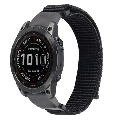 Afbeelding van QuickFit Nylon bandje voor de Garmin Watch 22 mm aansluiting Zwart imoshion Geschikt Approach S60, Fenix 5 Plus,