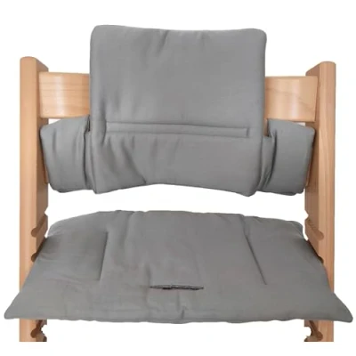 Afbeelding van Kadem® Zitkussen 100% biologisch katoen Classic kussen stoelbekleding hoge stoel 2 delig geschikt voor Stokke Tripp Trapp kinderstoel machinewasbaar eenvoudige snelle bevestiging grijs