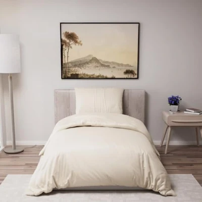 Afbeelding van Dreamzie Dekbedovertrek 135x200 cm met 1 kussensloop 80x80 Beige Bedset van 100 procent microvezel Gecertificeerd vrij chemicaliën (Oeko TEX)
