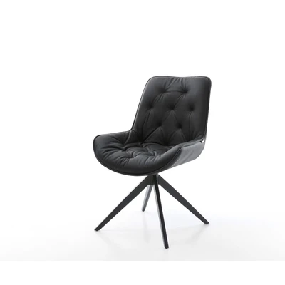 Afbeelding van DELIFE Draaistoel Taimi Flex echt leer zwart kruisframe breed 360 draaibaar rocker functie