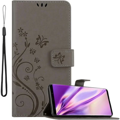 Afbeelding van Cadorabo Hoesje geschikt voor Samsung Galaxy NOTE 9 in Bloemen GRIJS Beschermhoes Case Cover magnetische
