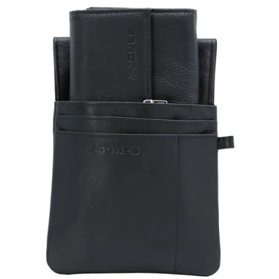 Afbeelding van J.Jones Set: echt lederen kelner portemonnee (taxi portemonnee) + heuptasje (portemonnee etui) / zwart, groot muntvak
