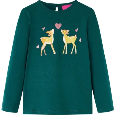 Afbeelding van Kindershirt met lange mouwen hertenprint 104 donkergroen