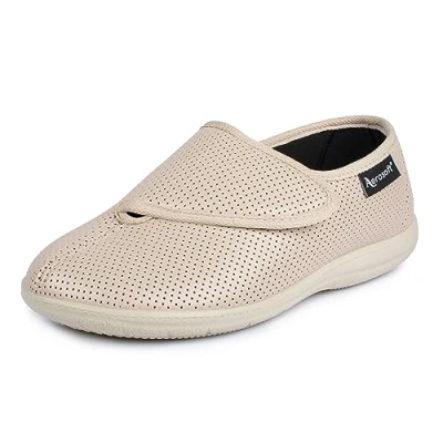 Afbeelding van Aerosoft Dames klittenband halfhoge schoen stretch 15, klittenbandsluiting, drukvrij, beige, 36 EU