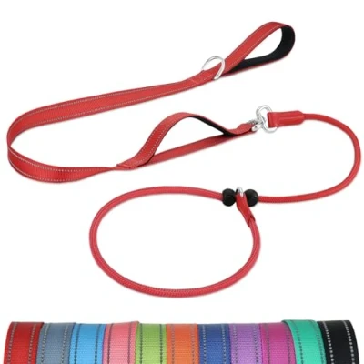 Afbeelding van Joytale Klittenvrije glijlijn voor honden, 6 ft sleeplijn met gewatteerde dubbele handgreep, reflecterende nylon trainingslijn kleine tot middelgrote honden 15 40 lbs, rood