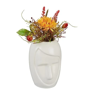 Afbeelding van Relaxdays vaas met gezicht bloemenvaas nepbloemen keramiek modern