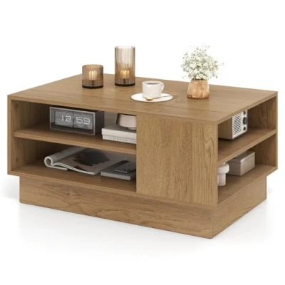 Afbeelding van COSTWAY Salontafel Houten, Woonkamertafel met Opbergruimte, Bijzettafel Open Vakken, Banktafel Accenttafel voor Woonkamer, Ontvangstruimte &amp; Lounge, 86 x 56 41 cm, Modern (naturel)