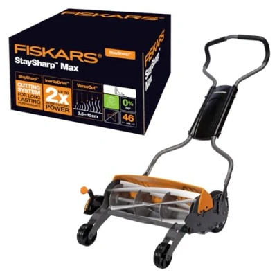 Afbeelding van Fiskars StaySharp Max Kooimaaier + Opvangbak 61 cm Snijhoogte: 2,5 10 23,5 kg 18 L Grasopvangbak Handgrasmaaier Gehard Stalen Bladen