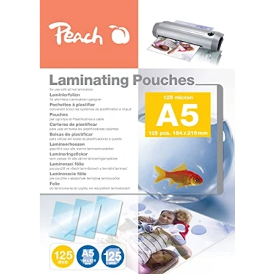 Afbeelding van Peach Lamineerfolie A5 125 mic pouches glanzend premium kwaliteit voor de beste lamineerresultaten compatibel met apparaten van alle merken PP525 03P