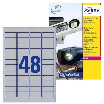 Afbeelding van Avery Zweckform L6009 8 Etiketten 45.7 x 21.2 mm Polyester folie Zilver 384 stuk(s) Permanent voor typeplaatj