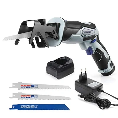 Afbeelding van WORKPRO 12 V accu reciprozaag, draadloze universele zaag met variabel toerental 2900 omw/min, reciprozaagbladen 3 stuks, 2,0 Ah en oplader, ideaal voor het zagen van hout