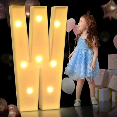 Afbeelding van Grote Marquee Light Up Letter, Letters, Mozaïek Giant Letters For Verjaardagen, Bruiloften, Babyjubilea (Color : W, Size 100cm)