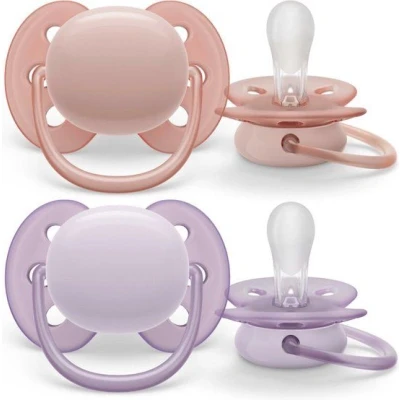Afbeelding van Philips Avent Fopspeen Ultra Soft 0 tot 6 Maanden Paars/Roze 2 stuks