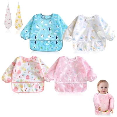 Afbeelding van slabbetje baby, 6 stuks met mouwtjes vierkante sjaal, mouw kwijl baby mouwtjes, voor jongen en meisje, (3 36 maanden)
