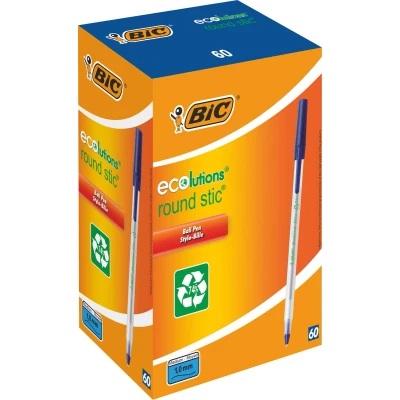 Afbeelding van 60x Balpen Bic ecolutions round stic medium blauw