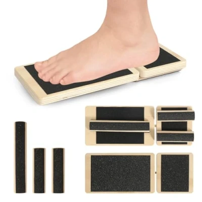 Afbeelding van Balance Board evenwichtstrainer voettrainer hout wiebelplank balansboard voor enkelrek houdingcorrectie