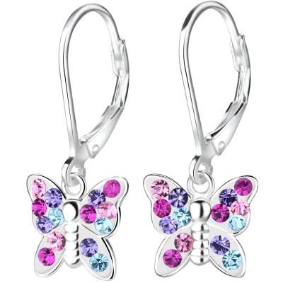 Afbeelding van JoyS Zilveren Vlinder oorbellen kristal multicolor leverback sluiting