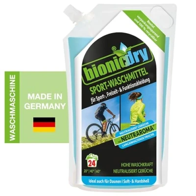 Afbeelding van Bionicdry Sportwasmiddel, gel, reinheid + wasbescherming voor alle weersomstandigheden, ideaal outdoor, sport en functionele kleding, PFC vrij, 24 WL, per stuk verpakt (1 x 960 ml)