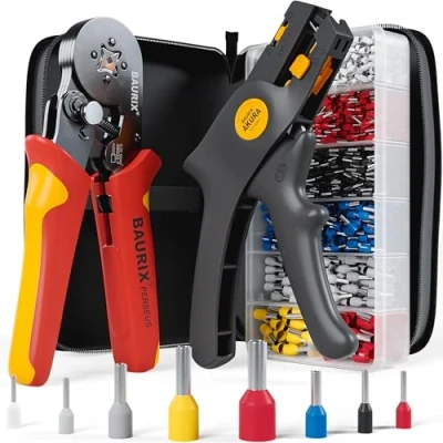 Afbeelding van BAURIX® Kabelschoentang set met 1800 adereindhulsset en draadstripper I Zelfinstellende tangen [Voor 0,25 10mm²] Krimptang