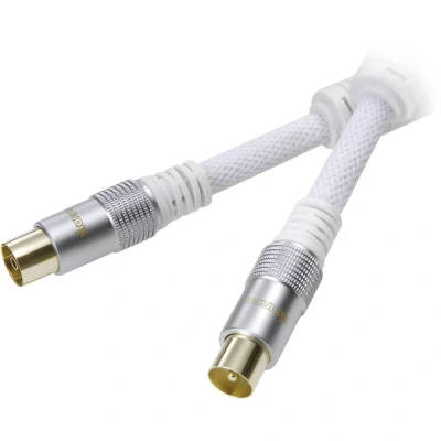 Afbeelding van Vivanco Antenne Aansluitkabel [1x Antennestekker 75 Ω 1x Antennebus Ω] 1.50 m 110 dB Vergulde steekcontacten, Met Ferrietkern Wit