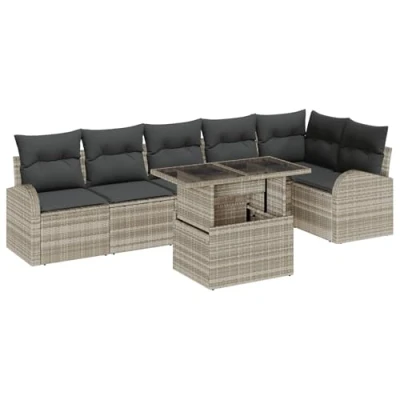 Afbeelding van vidaXL 7 delige Tuinsalonset met kussens Lichtgrijs Poly Rattan