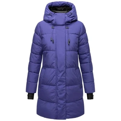 Afbeelding van MARIKOO Kaituu XVI Winterjas voor dames, van gerecycled materiaal, warme gewatteerde jas, lang, met verstelbare capuchon en reflecterende details, XS 6XL, Blauw Violet, 3XL