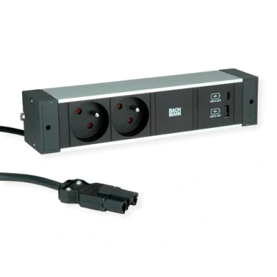 Afbeelding van Bachmann, Stekkerdoos, Bureauhouder 2xUTE 1x USB A&amp;C 22W (2 x, CEE 7/5, 7/3, 2 m)
