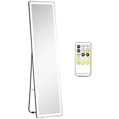 Afbeelding van HOMCOM Rechthoekige staande spiegel, wandspiegel, led licht, intensiteit en kleur verstelbaar met afstandsbediening, 40 x 37 157,5 cm