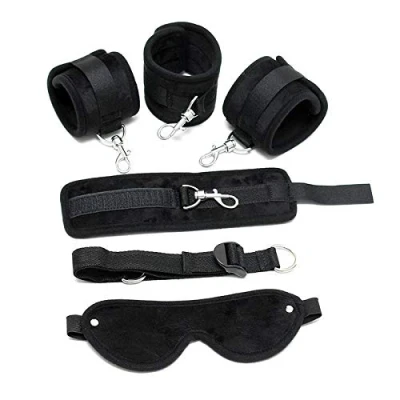 Afbeelding van Rimba Bondage Play Soft Bondageset Hand/Enkels met band en blinddoek zwart