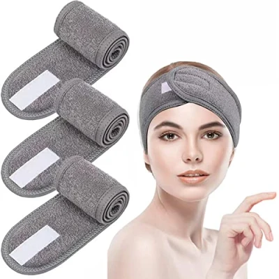 Afbeelding van 3 stuks haarband voor make up, cosmetica, hoofdband, badstof, verstelbare haarbeschermingsband met klittenbandsluiting, douche, up (grijs)