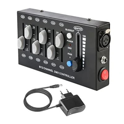 Afbeelding van Dimmer console 12 kanalen, mini draagbare DMX 512 controller podiumverlichting, voor thuis, bruiloft, party, bar, DJ, discolicht