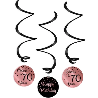 Afbeelding van Swirls Cheers to 70 years rose goud/zwart per 3 stuks