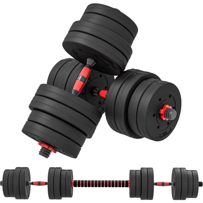 Afbeelding van HOMCOM 2 in 1 Hanteln Set 30 kg verstellbare Kurzhantel &amp; Langhantel professionell Dumbbell Krafttraining und Gewichtheben für Zuhause Fitness