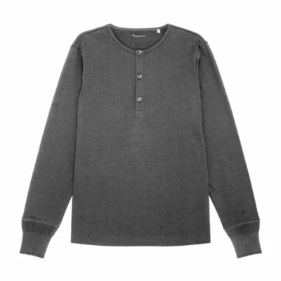 Afbeelding van Long Sleeve KnowledgeCotton Apparel Men Bo Henley Dark Grey Melange S