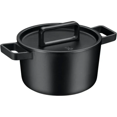 Afbeelding van WMF Flavour Braadpan 22 cm, gietijzeren braadpan, inductie, kookgerei, geëmailleerd, pan, deksel, stoofpan, deksel met condensatienoppen, moderne elegantie, zwart