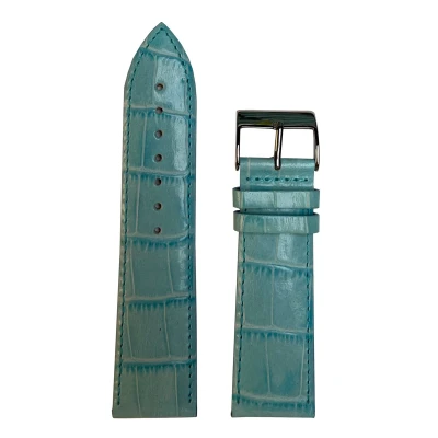 Afbeelding van Horlogeband 24mm Licht Blauw Echt leer in croco print Roestvrijstalen gesp