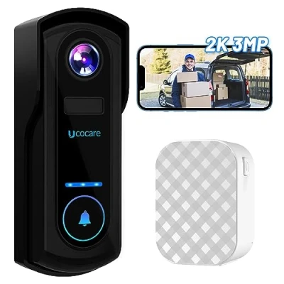 Afbeelding van UCOCARE Videodeurbel draadloos met gong 2K 4MP WiFi deurbelcamera, 10000mAh batterij, PIR bewegingsdetectie, spraakbericht, nachtzicht, 2 weg audio, IP67, ondersteuning voor SD kaart en cloudopslag