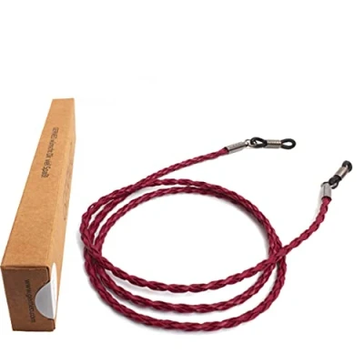 Afbeelding van GERNEO® Milaand Gevlochten leren brillenband Unisex PU brillenkoord voor zonnebrillen en leesbrillen houders antracietgrijs, Tangorot, One Size